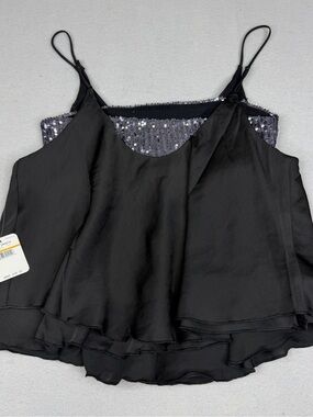 Free People Turn It On Sequin Layered Cami Black S Boho Party Top